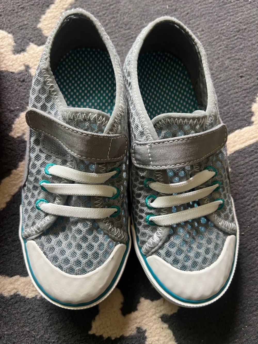 See Kai Run Grey and Teal Mesh Slip-On Sneakers with Hook-and-Loop